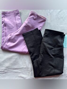 Ideology High Rise Crop Leggings Set 2 Pair Black Purple Pockets Women S Gym New
